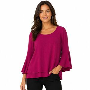 Soft Surroundings Tunic Blouse Womens Small Pink Scoop Neck 3/4 Bell Sleeve Top